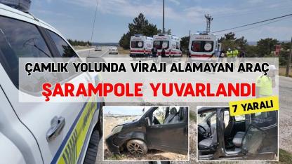 Çamlık yolunda virajı alamayan hafif ticari araç şarampole yuvarlandı: 7 Yaralı