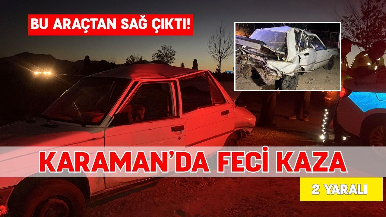 Karaman’da hafif ticari aracın çarptığı otomobil takla attı: 2 yaralı