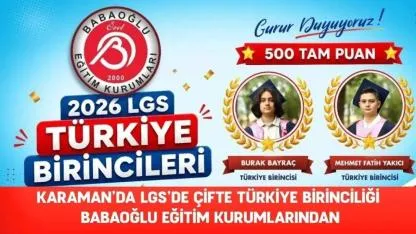 Karaman’da LGS’de Çifte Türkiye Birinciliği Babaoğlu Eğitim Kurumlarından