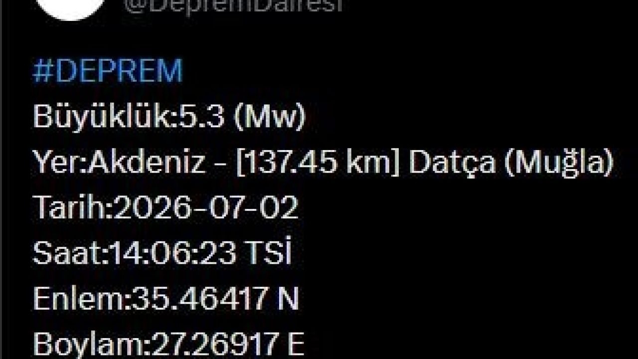 Muğla’da 5.3 büyüklüğünde deprem